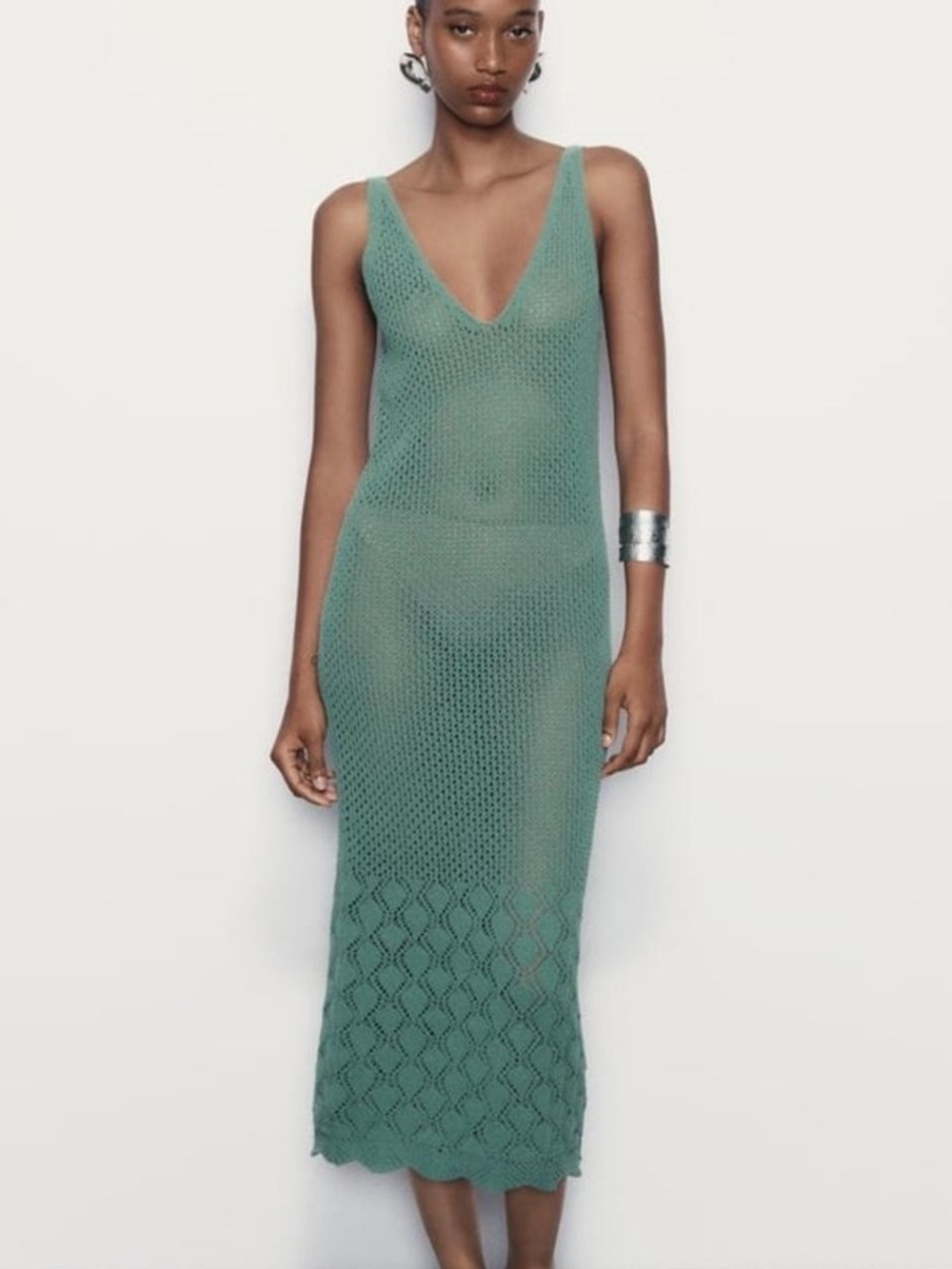 Zara Sage Green Crochet Beach Maxi Dress